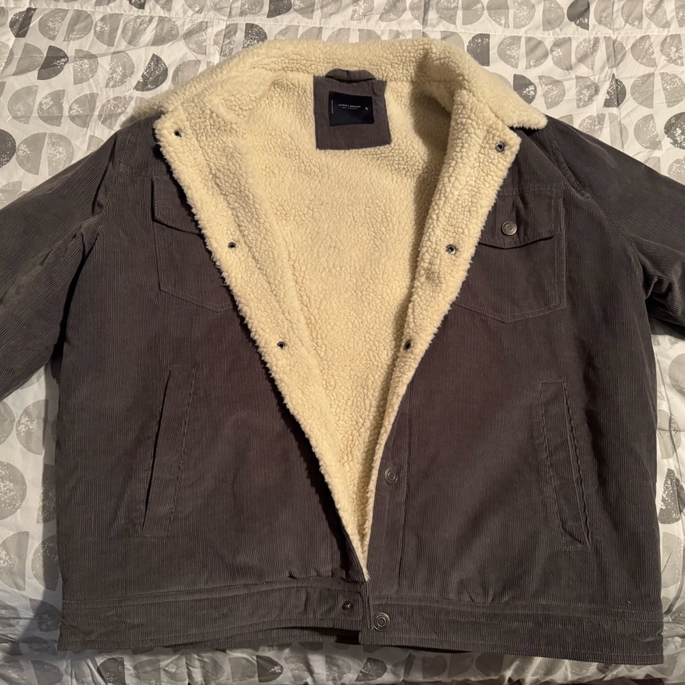 Lucky Brand Men's Gray Corduroy Jacket with Cream Lining